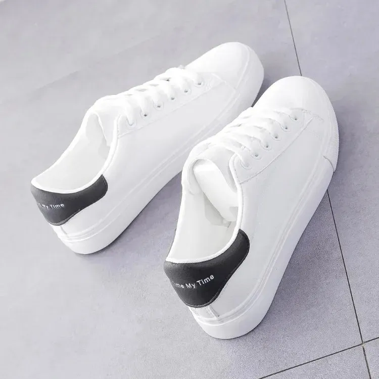2024 Women Sneakers Fashion Breathble Vulcanized Shoes Pu Leather Platform Shoes White Lace Up Casual Shoes Zapatos Mujer