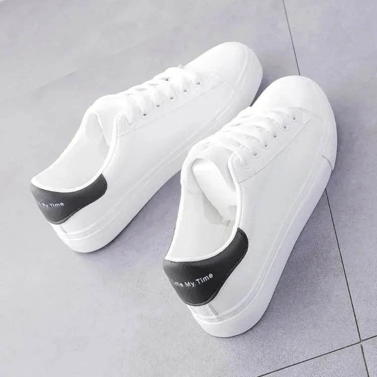 2024 Women Sneakers Fashion Breathble Vulcanized Shoes Pu Leather Platform Shoes White Lace Up Casual Shoes Zapatos Mujer