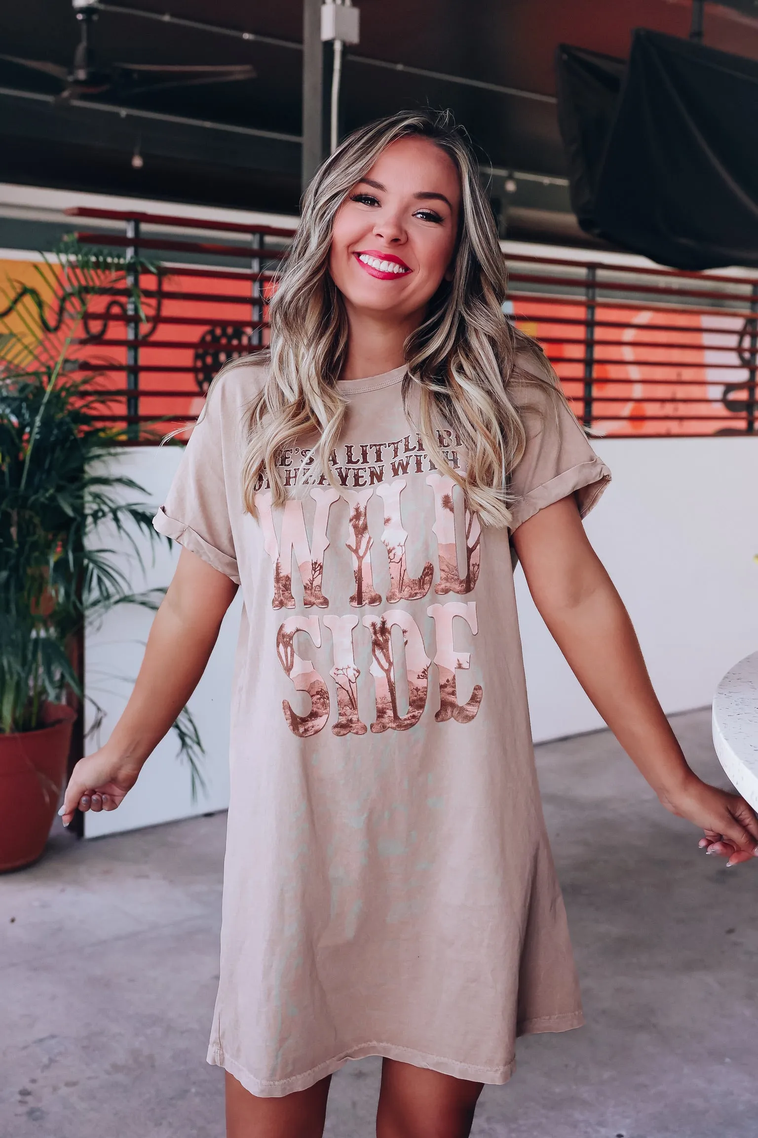 A Little Bit Of Heaven Graphic T-Shirt Dress - Mineral Taupe