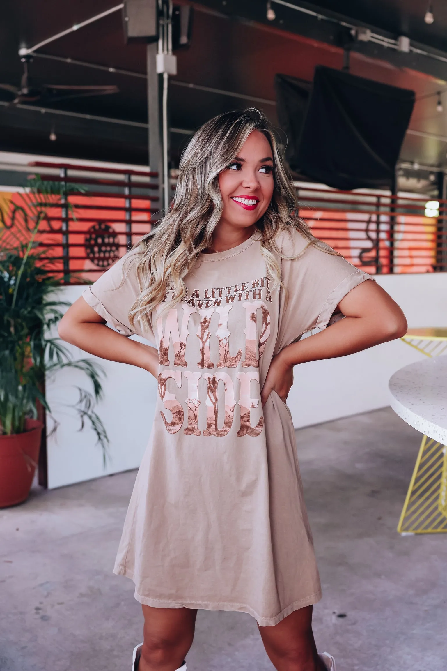 A Little Bit Of Heaven Graphic T-Shirt Dress - Mineral Taupe