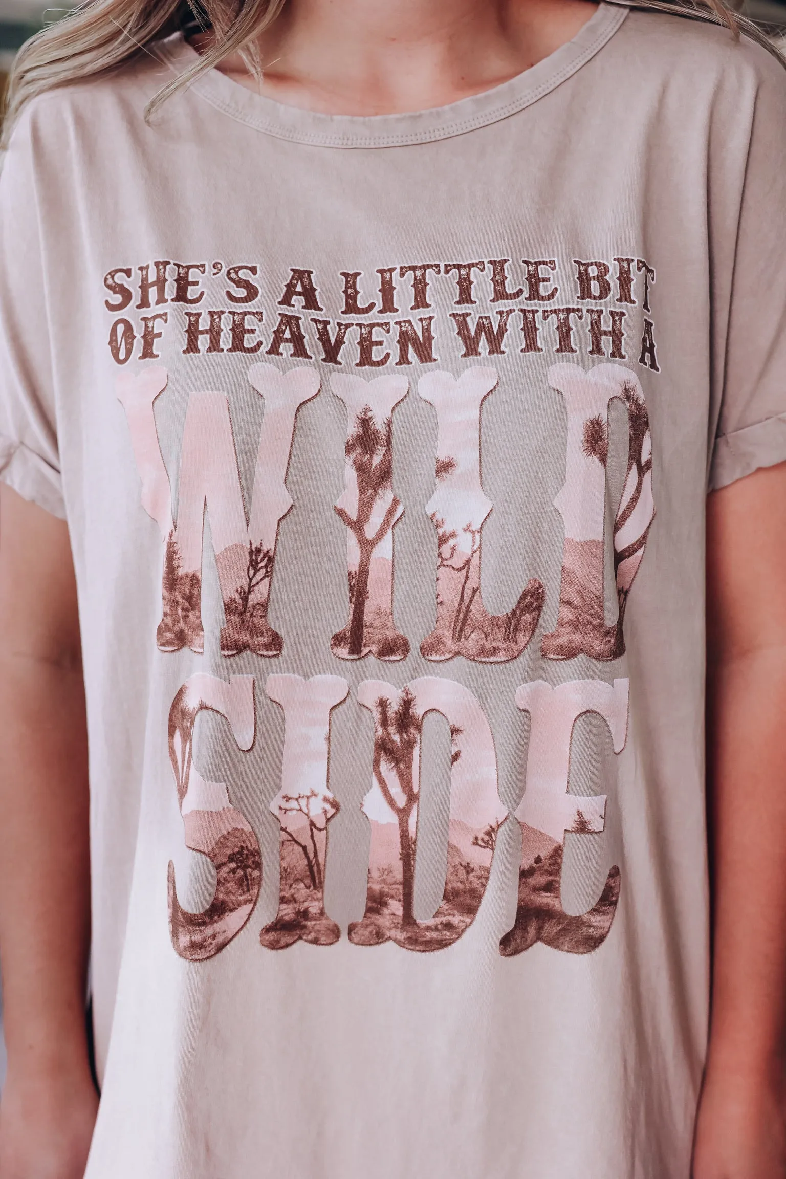 A Little Bit Of Heaven Graphic T-Shirt Dress - Mineral Taupe