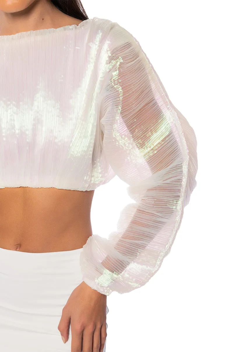 ANASTASIA IRIDESCENT CROPPED LONG SLEEVE TOP