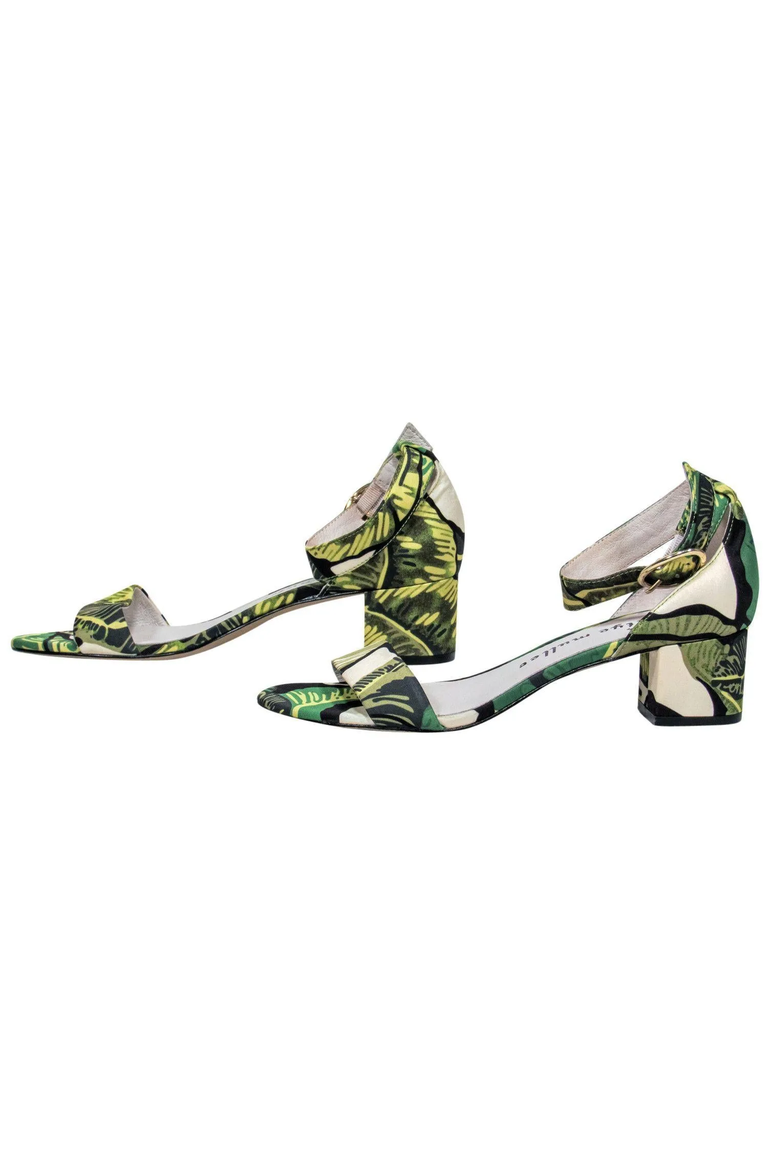Bettye Muller - Green Leaf Print Open Toe Pumps Sz 6.5
