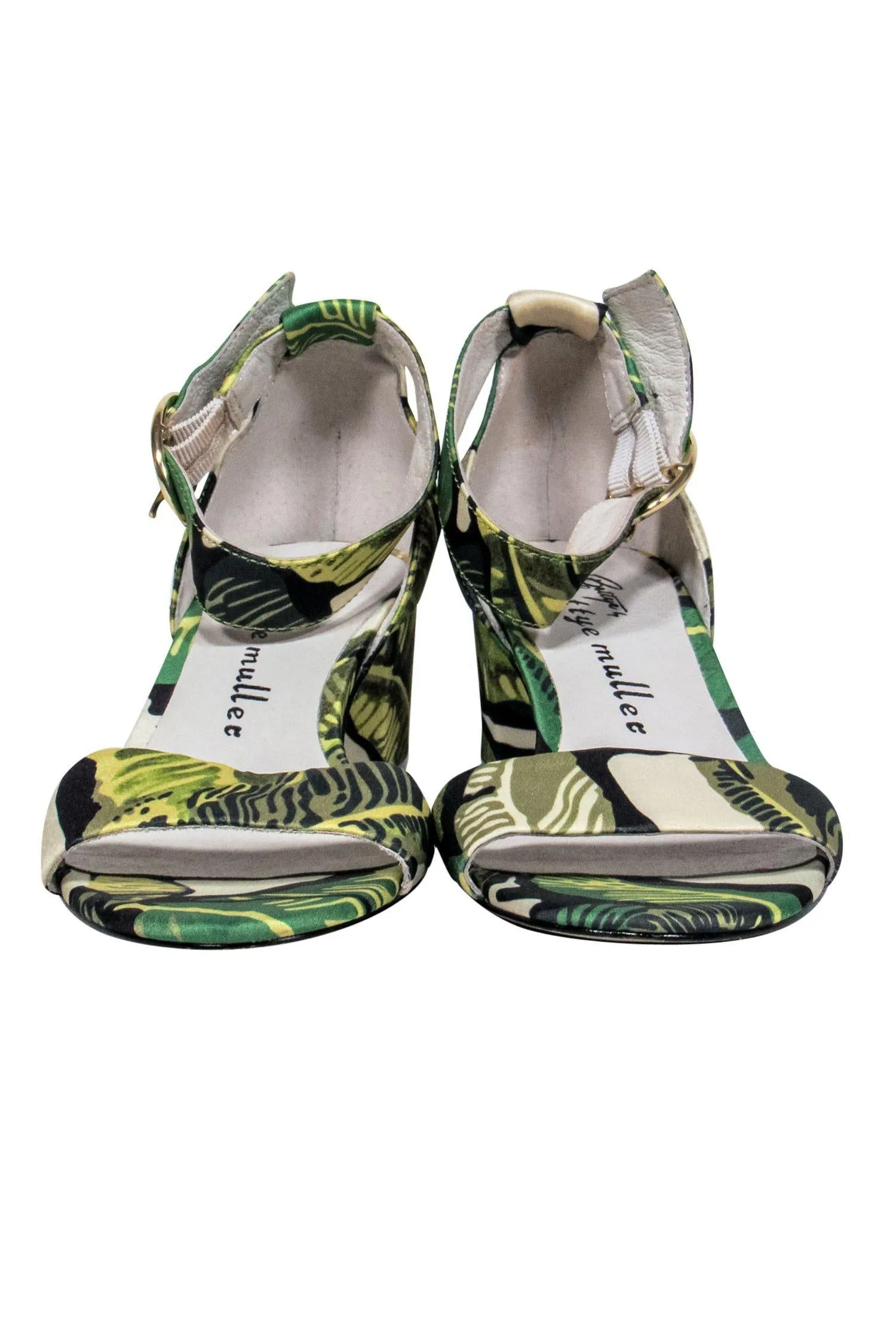 Bettye Muller - Green Leaf Print Open Toe Pumps Sz 6.5