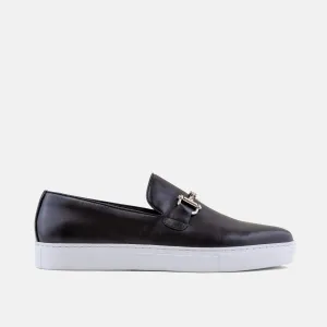 Boardwalk Black Leather Horse-Bit Sneakers