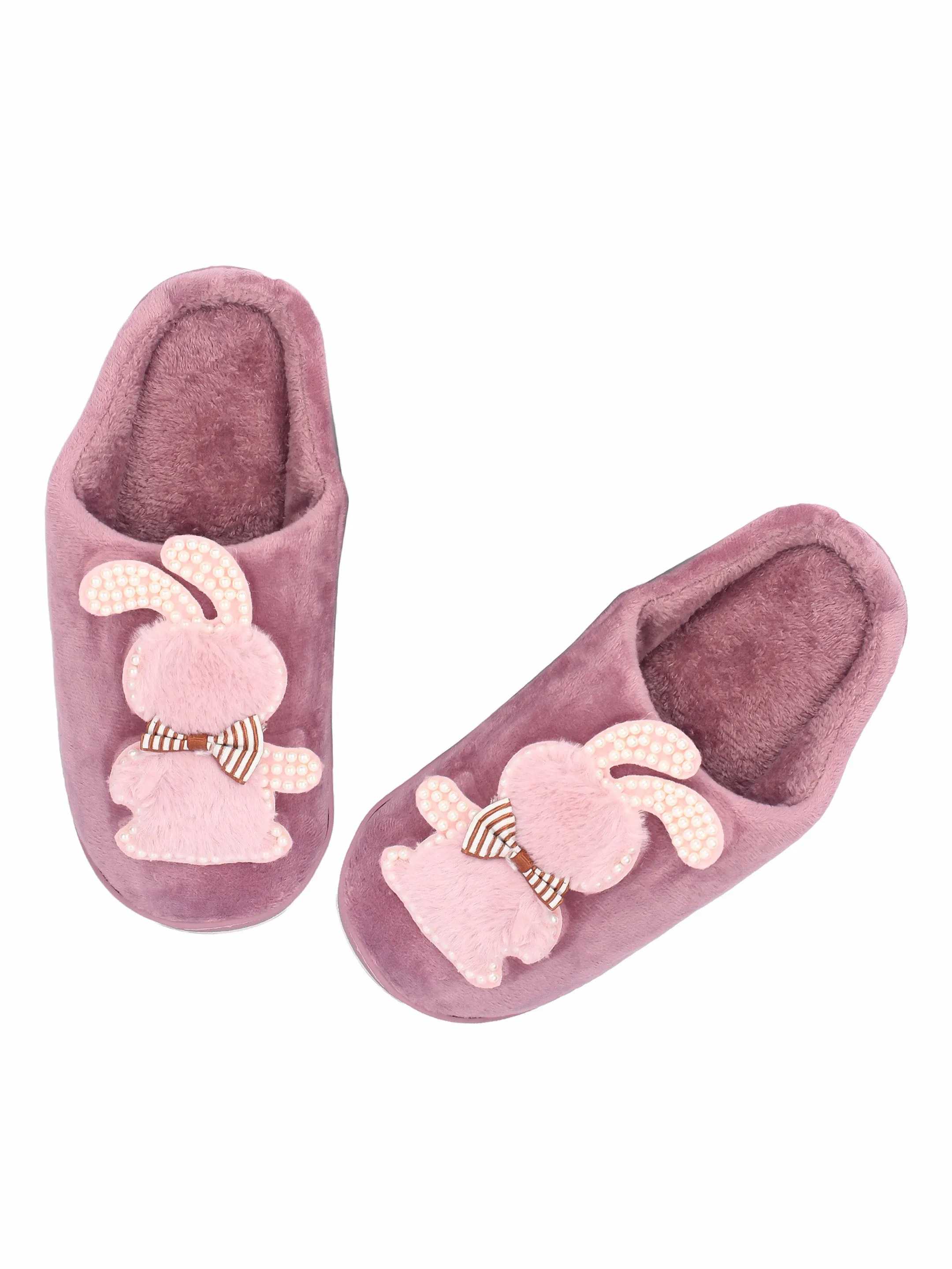 Brauch Women's Purple Wavy Ear Fur Winter Slippers