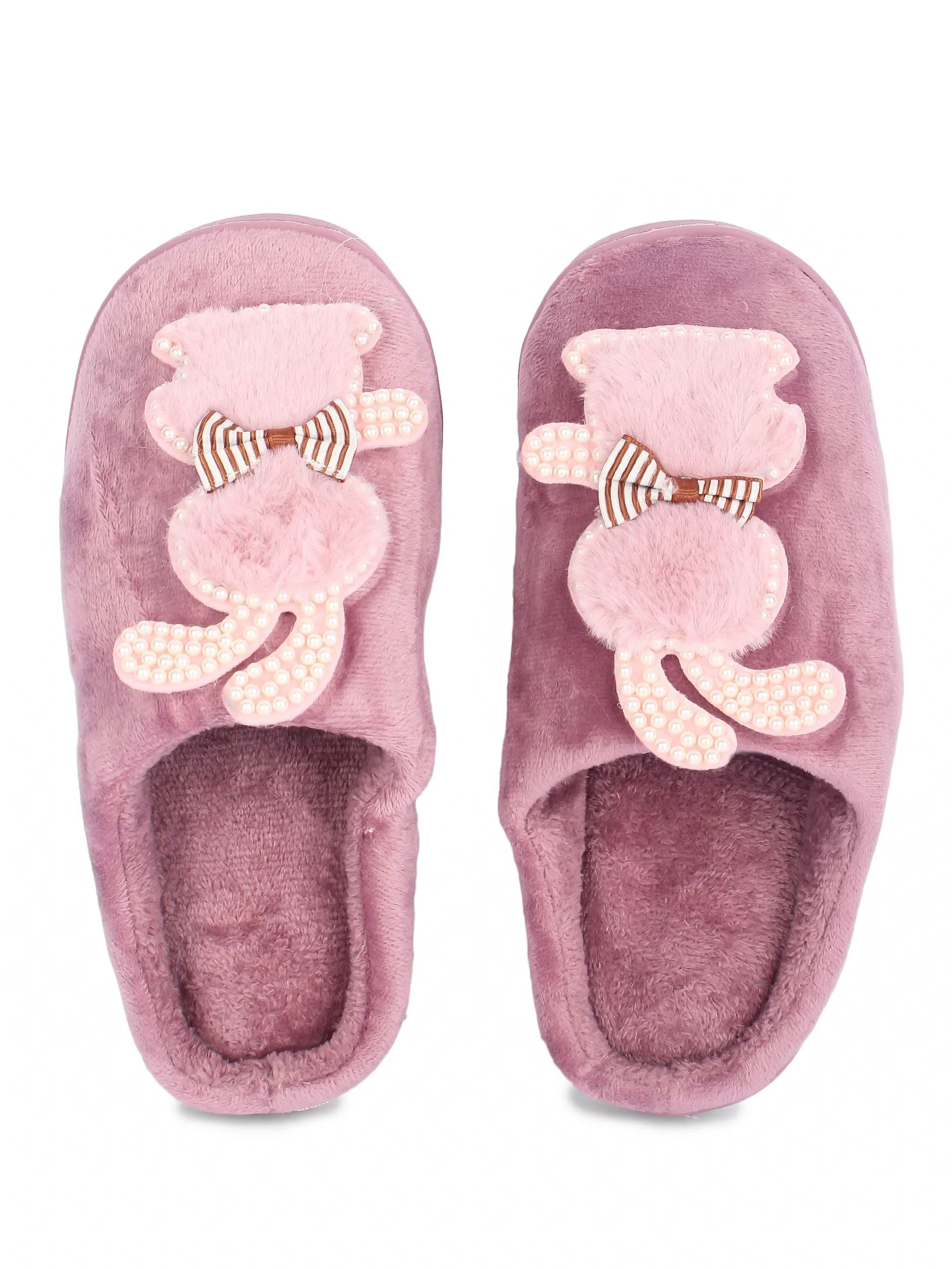 Brauch Women's Purple Wavy Ear Fur Winter Slippers