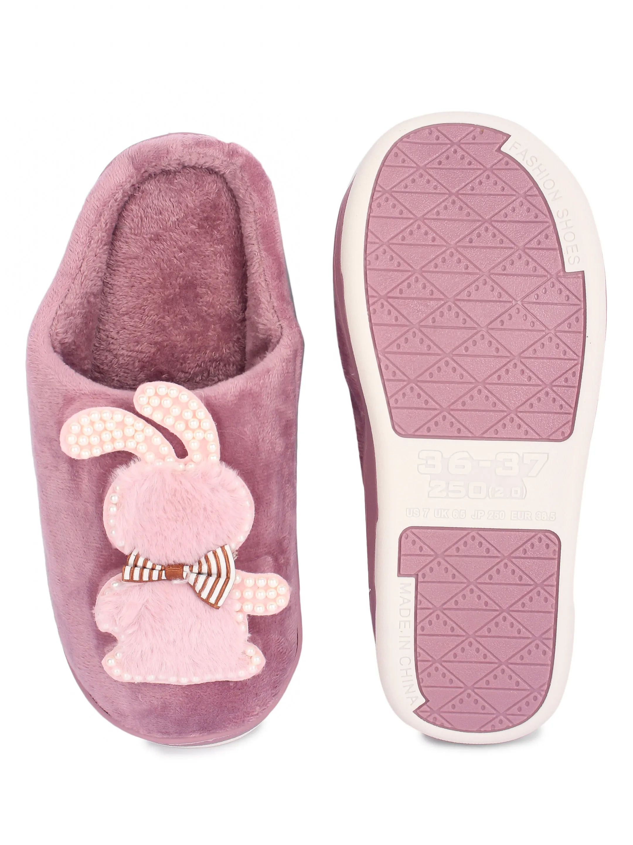Brauch Women's Purple Wavy Ear Fur Winter Slippers