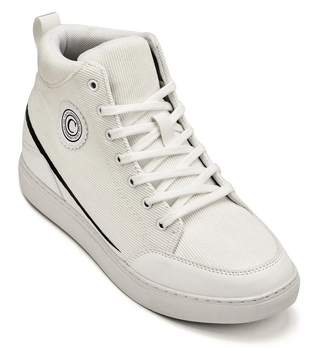 CALTO - S4131 - 2.6 Inches Taller (Off-White/White Sole) - Corduroy Ankle Top Sneak-boot