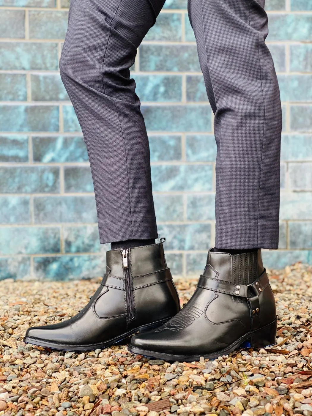 CALTO - T8112 - 3.3 Inches Taller (Black) - Zipper Boots