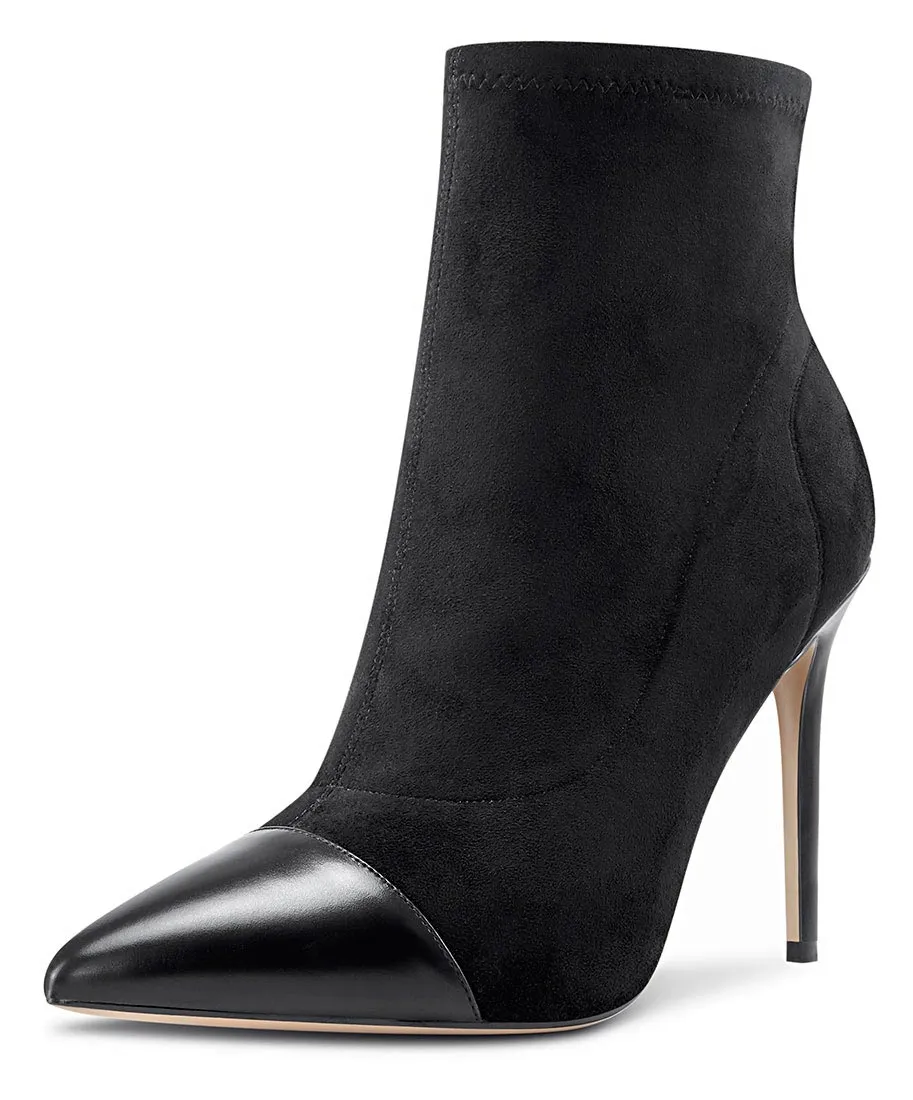CASTAMERE Women's High Heel Ankle Boots Slip-on Pointed Toe Stretch Boot Stilettos Classic PU-Suede Boots 10CM Heels