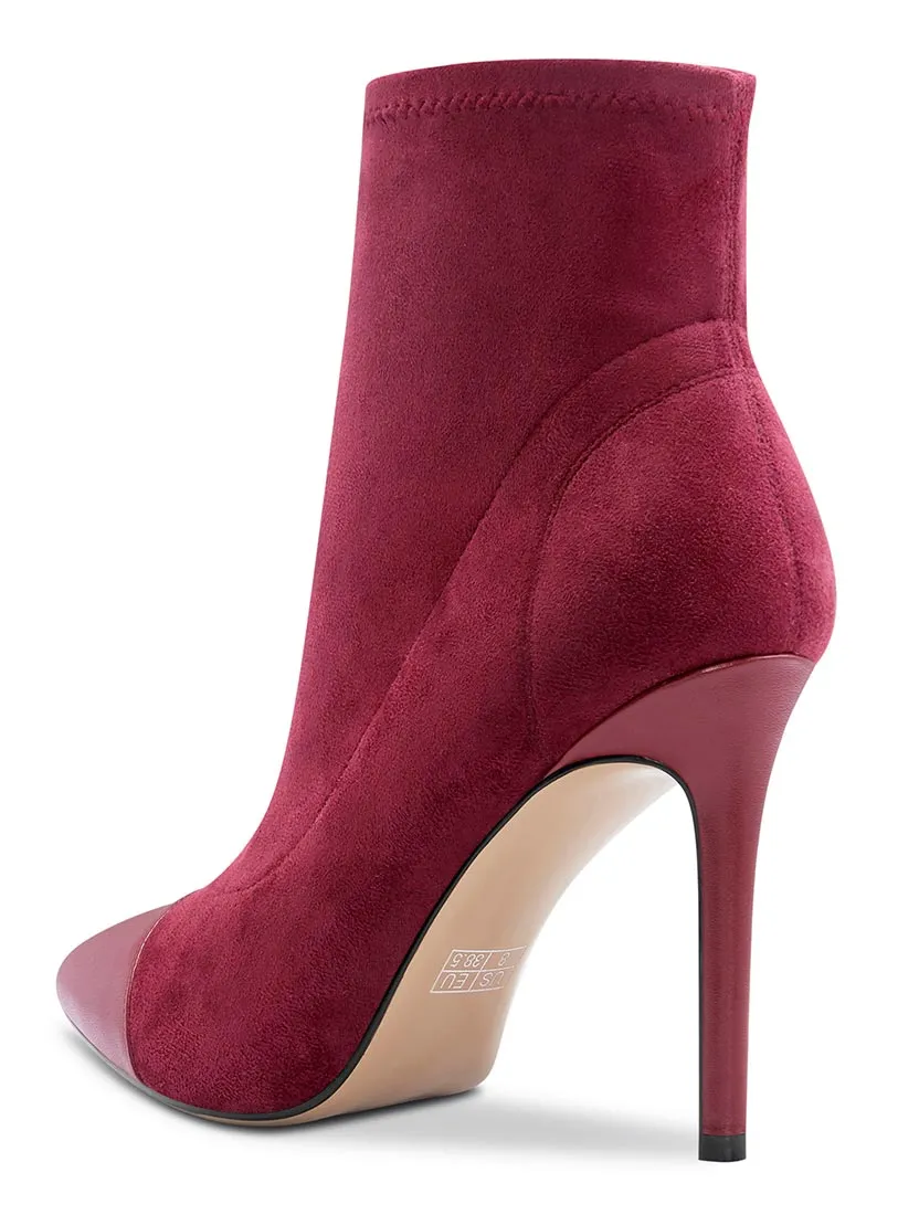 CASTAMERE Women's High Heel Ankle Boots Slip-on Pointed Toe Stretch Boot Stilettos Classic PU-Suede Boots 10CM Heels