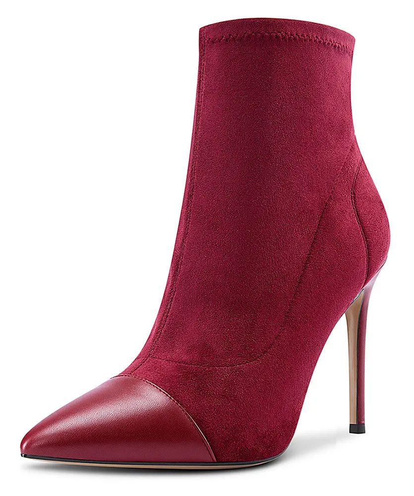 CASTAMERE Women's High Heel Ankle Boots Slip-on Pointed Toe Stretch Boot Stilettos Classic PU-Suede Boots 10CM Heels