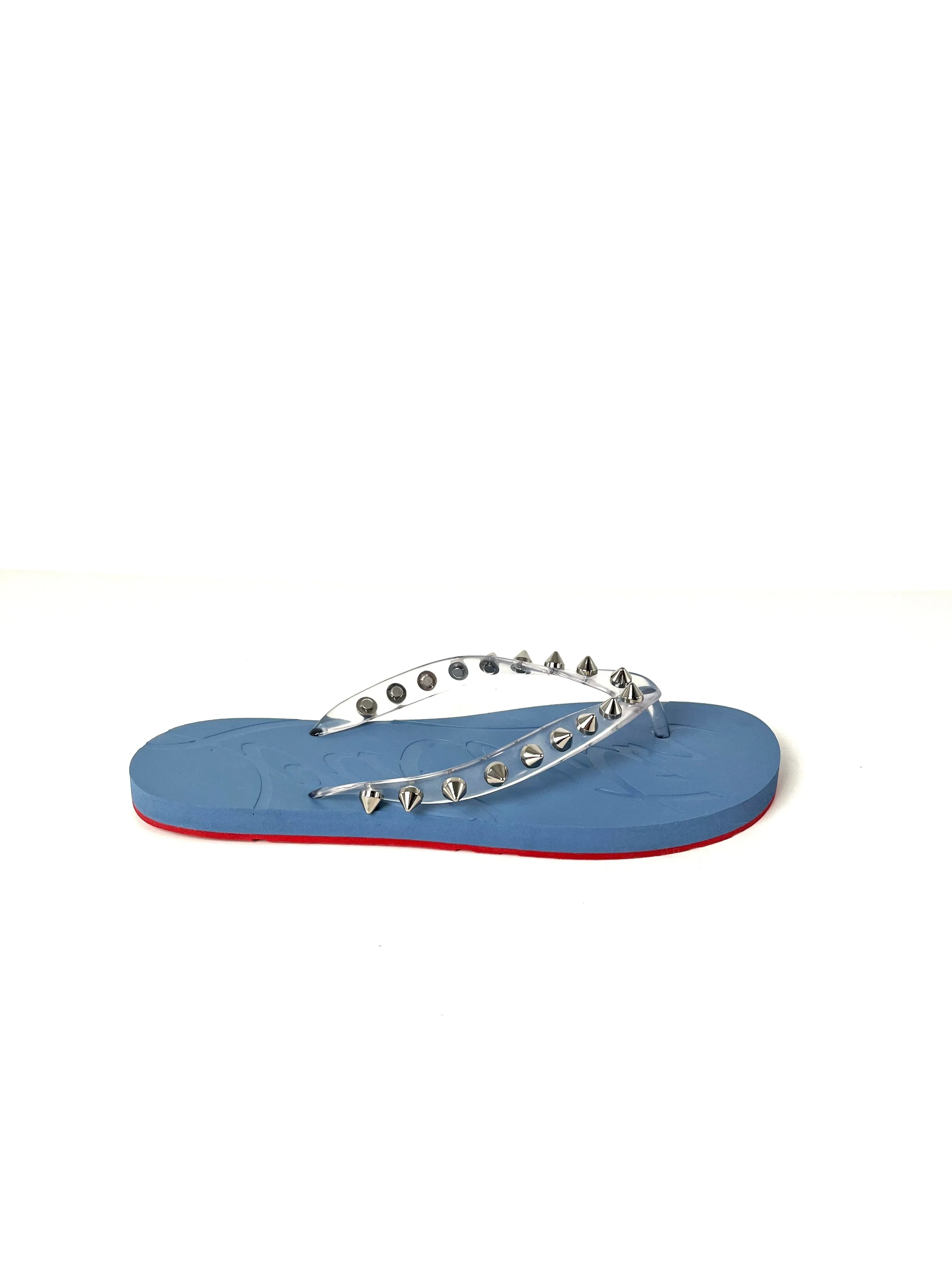 Christian Louboutin Loubi Donna Spike Studded Blue Flip Flops Sandals 39
