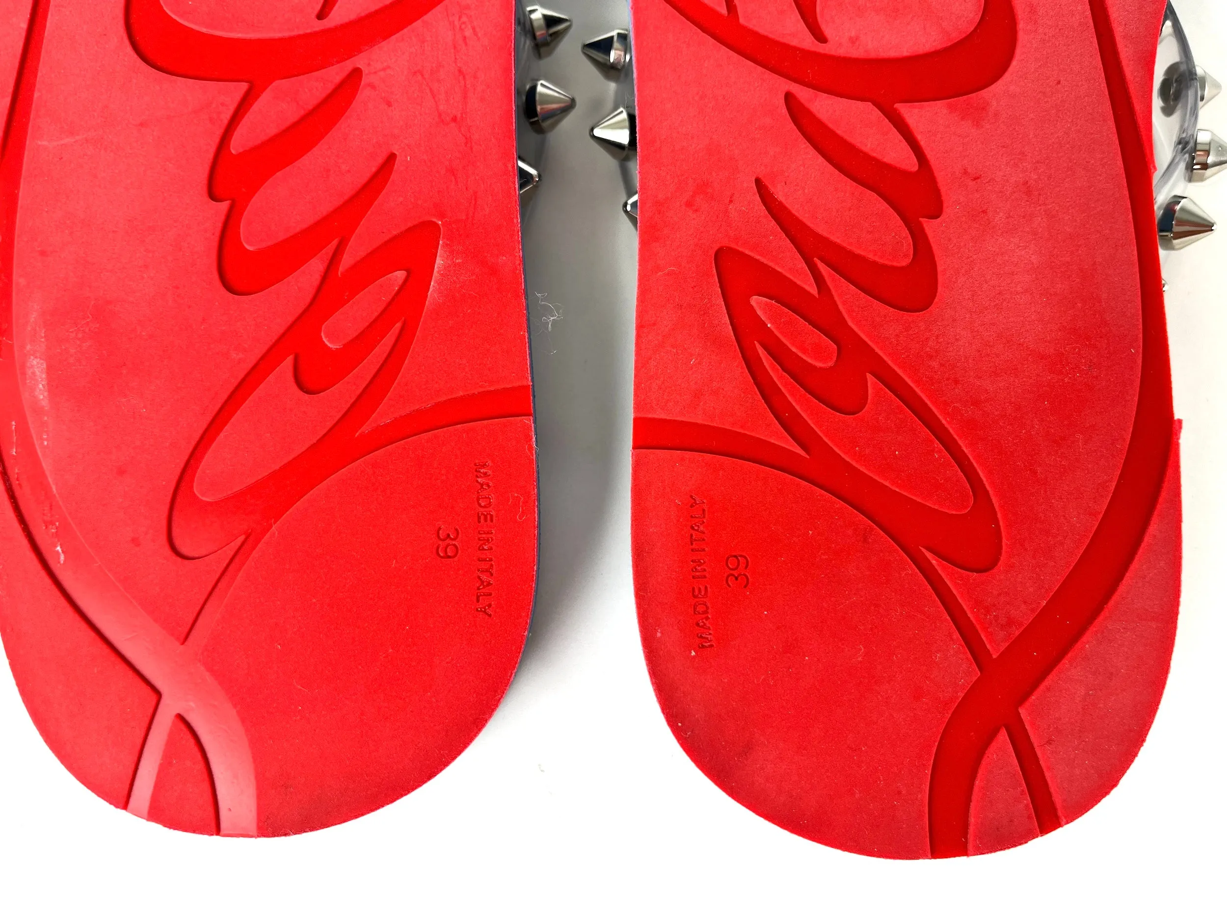 Christian Louboutin Loubi Donna Spike Studded Blue Flip Flops Sandals 39
