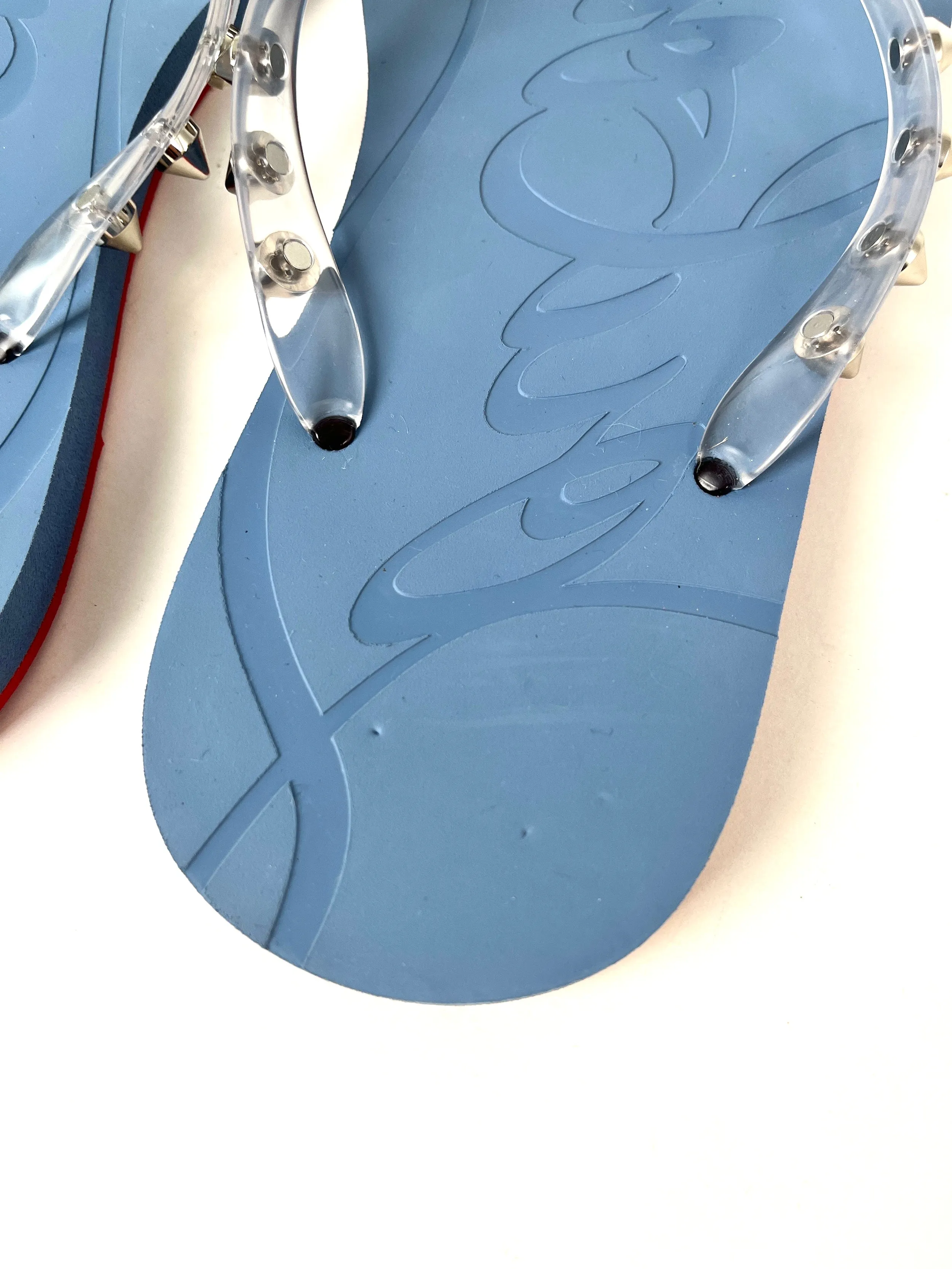 Christian Louboutin Loubi Donna Spike Studded Blue Flip Flops Sandals 39