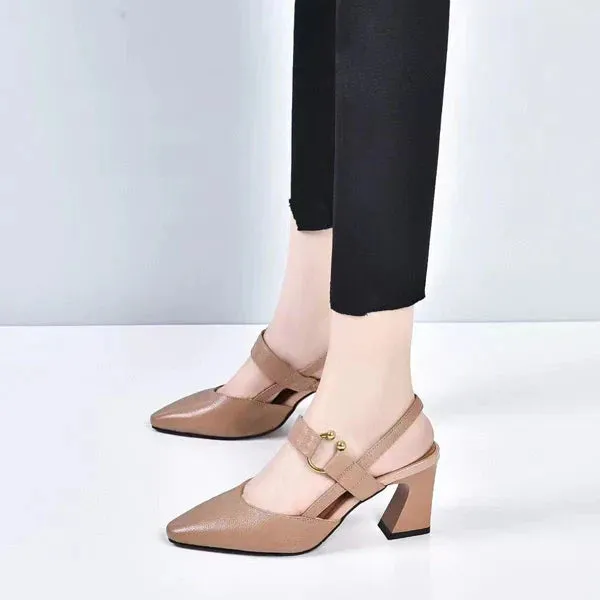 Clare  | Elegant Block Heel Pumps with Strap Detail