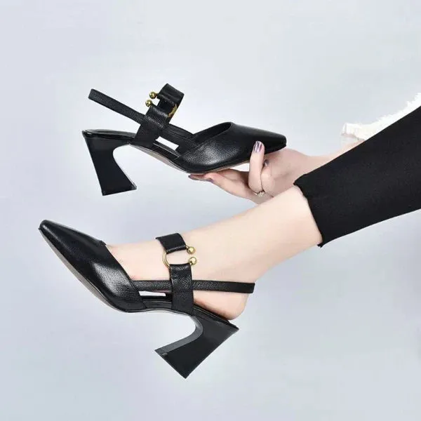 Clare  | Elegant Block Heel Pumps with Strap Detail