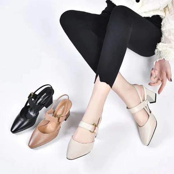 Clare  | Elegant Block Heel Pumps with Strap Detail