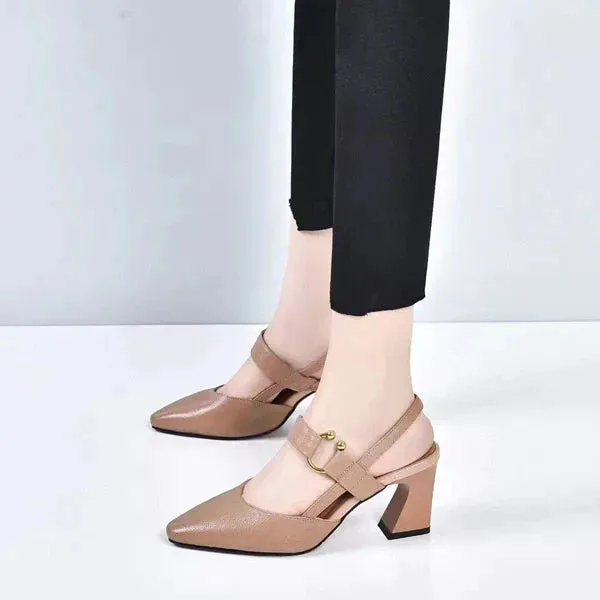 Clare  | Elegant Block Heel Pumps with Strap Detail