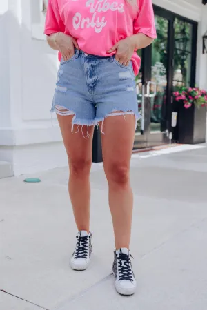 Cross Front Distressed Denim Shorts