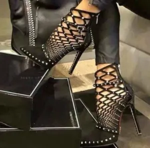 Gladiator Roman Sandals Summer Rivet Studded Cut Out Caged Ankle Boots