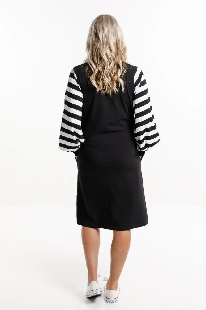 Homelee Laylah Dress Black White Stripe Sleeves