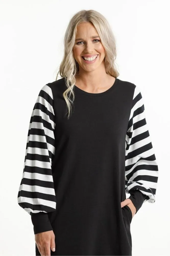 Homelee Laylah Dress Black White Stripe Sleeves