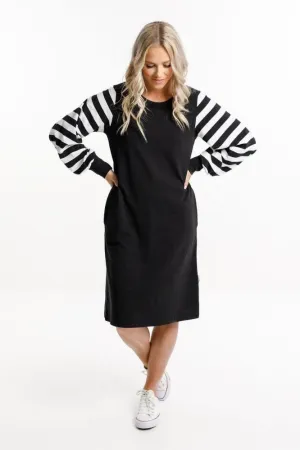 Homelee Laylah Dress Black White Stripe Sleeves