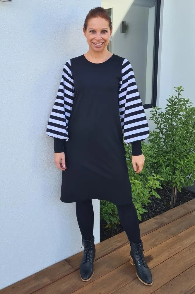 Homelee Laylah Dress Black White Stripe Sleeves