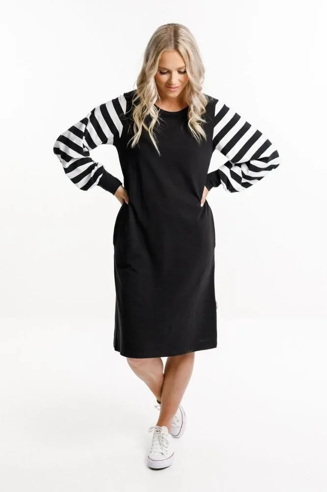 Homelee Laylah Dress Black White Stripe Sleeves