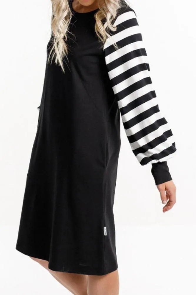 Homelee Laylah Dress Black White Stripe Sleeves