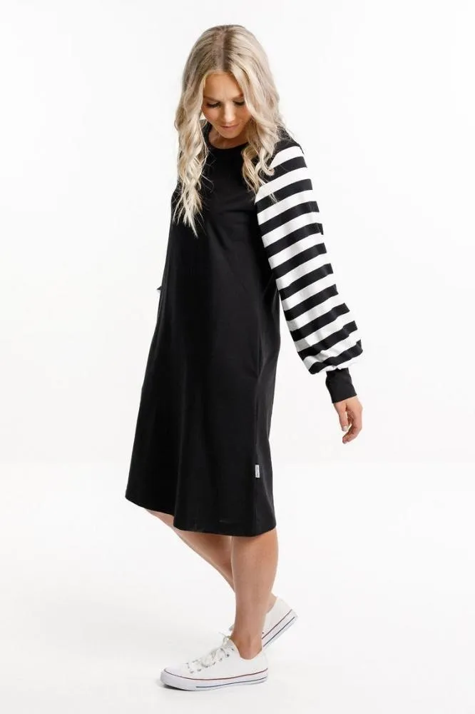 Homelee Laylah Dress Black White Stripe Sleeves