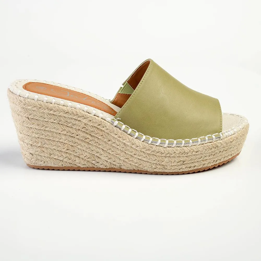 Julz Demi Leather Espadrille Mule Wedge - Olive