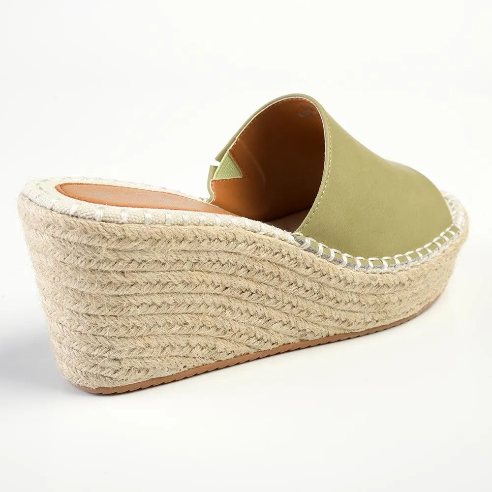 Julz Demi Leather Espadrille Mule Wedge - Olive