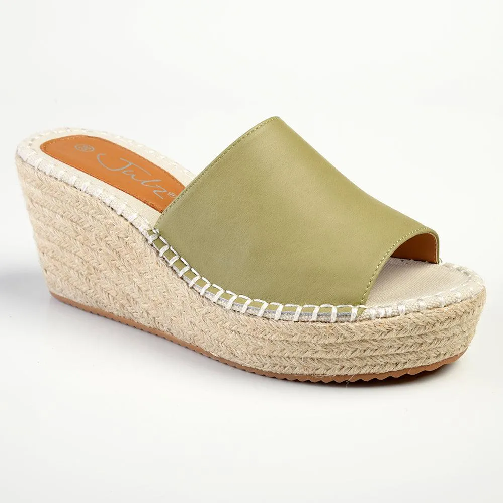 Julz Demi Leather Espadrille Mule Wedge - Olive