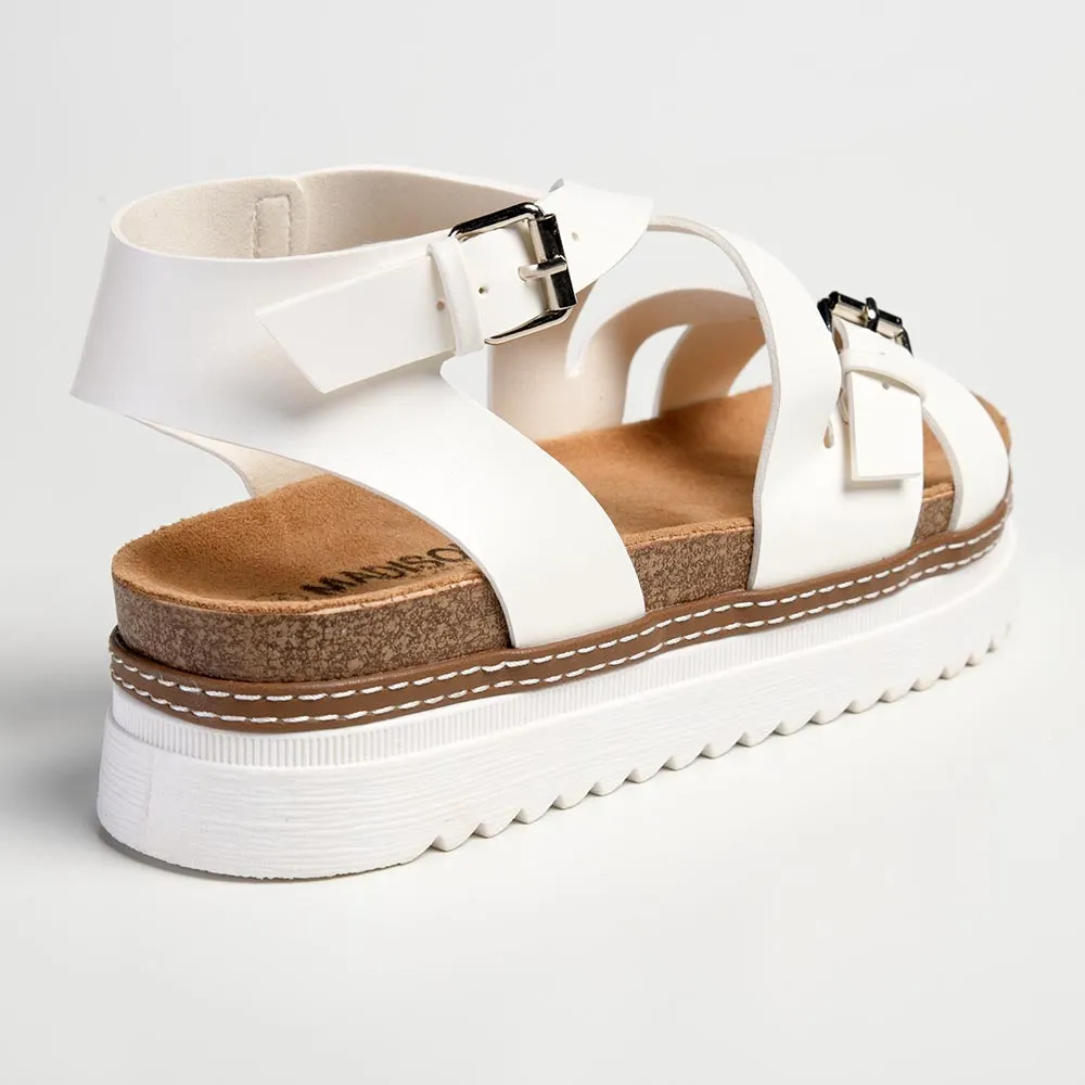 Madison Jafit Cross Over Footbed Sandal - White