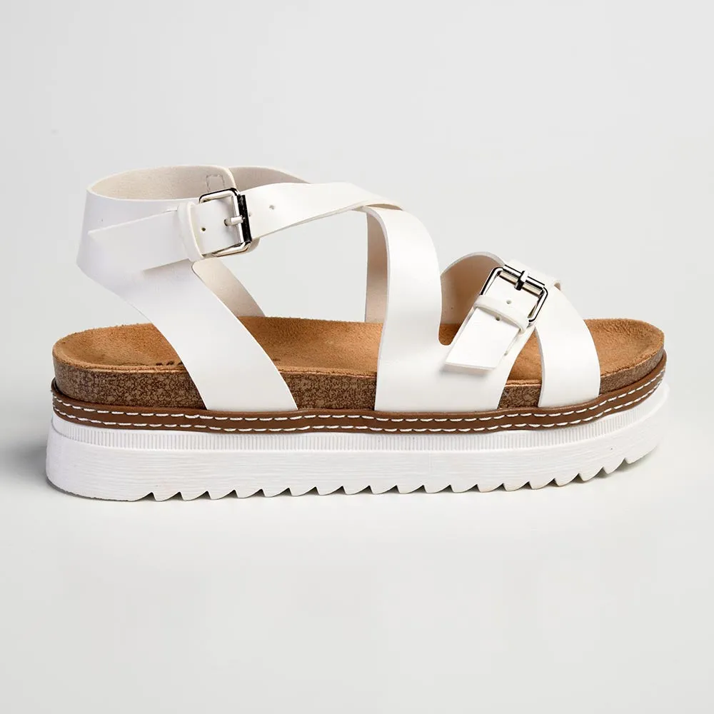Madison Jafit Cross Over Footbed Sandal - White