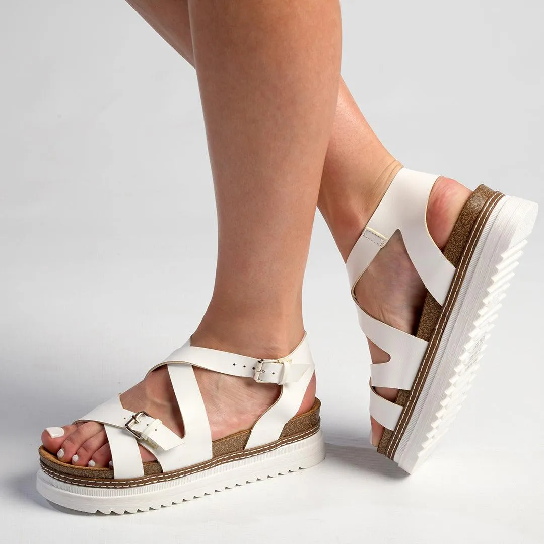 Madison Jafit Cross Over Footbed Sandal - White