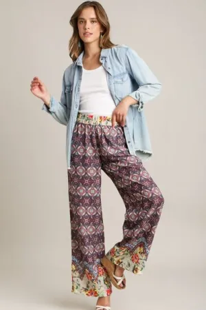 Mixed Print Elastic Waistband Pants