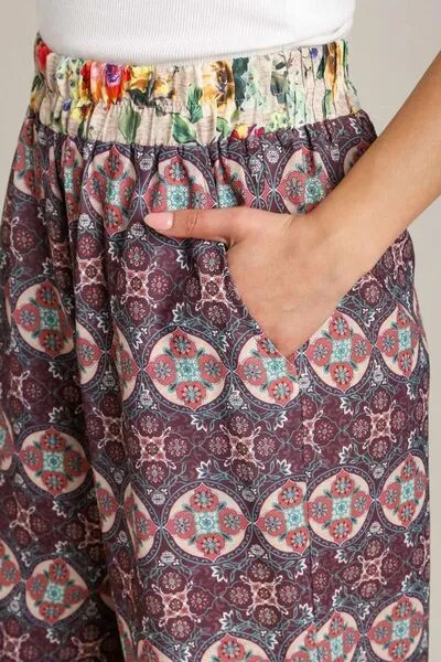 Mixed Print Elastic Waistband Pants