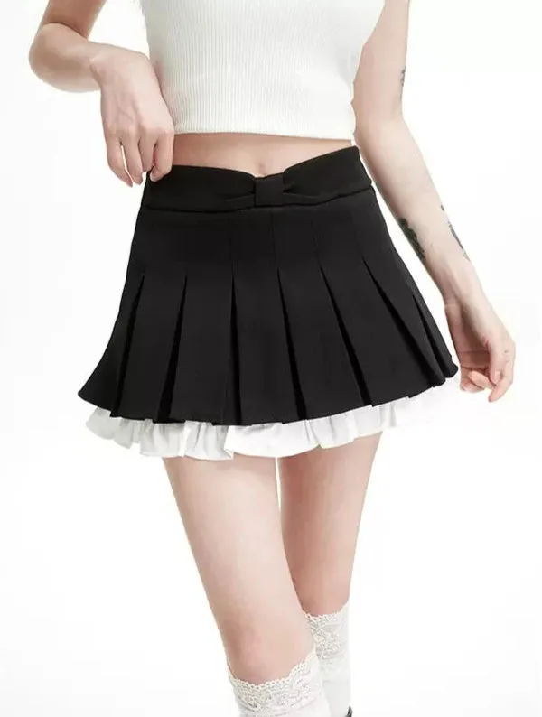 Pleated Mini Skirt with Contrast Hem Trim
