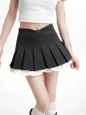 Pleated Mini Skirt with Contrast Hem Trim