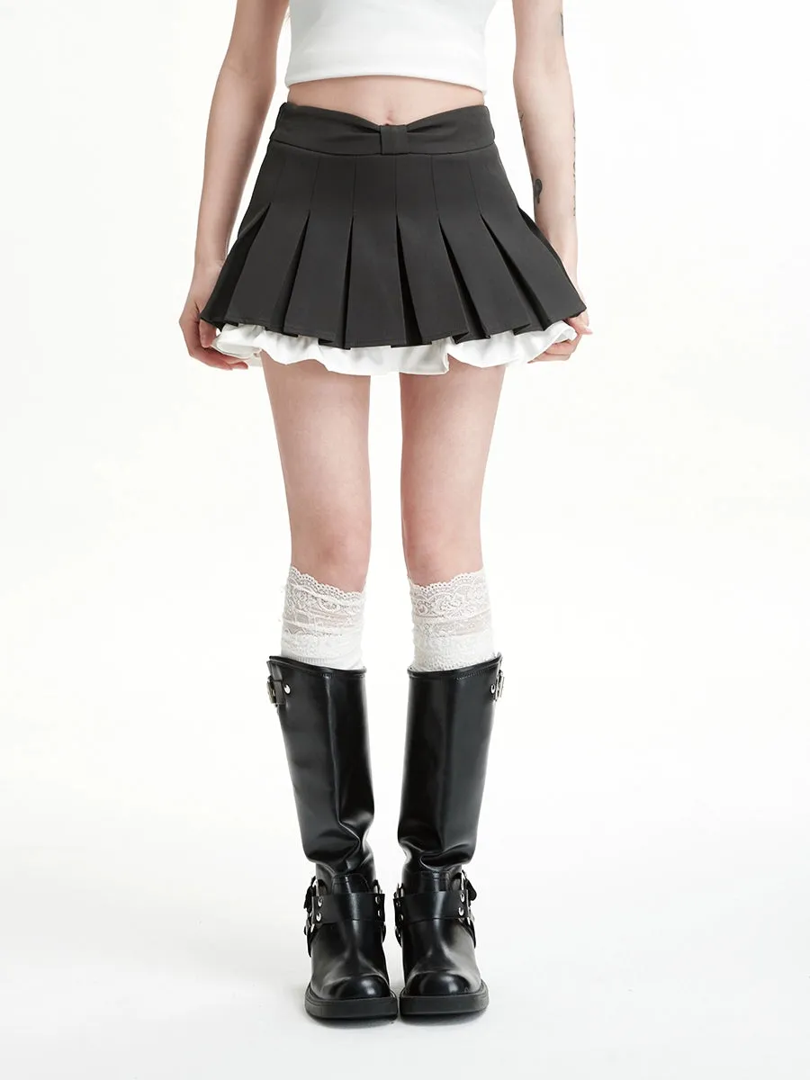 Pleated Mini Skirt with Contrast Hem Trim