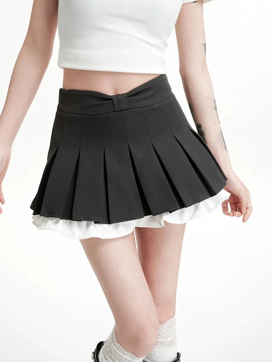 Pleated Mini Skirt with Contrast Hem Trim
