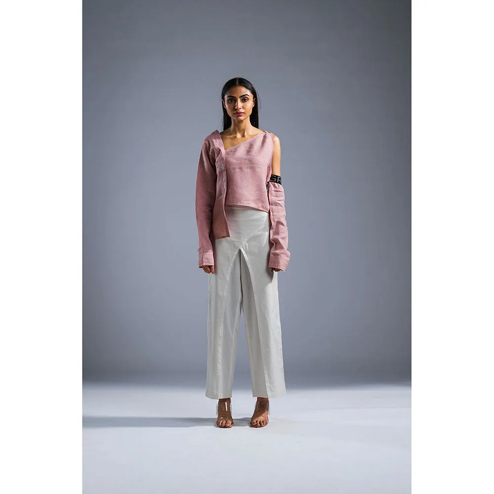 PRIMAL GRAY Dusky Pink Organic Linen Summer Tie Up Top