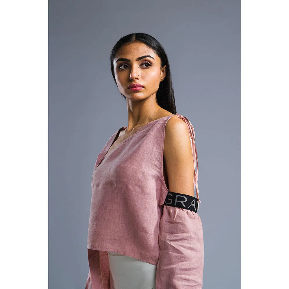 PRIMAL GRAY Dusky Pink Organic Linen Summer Tie Up Top