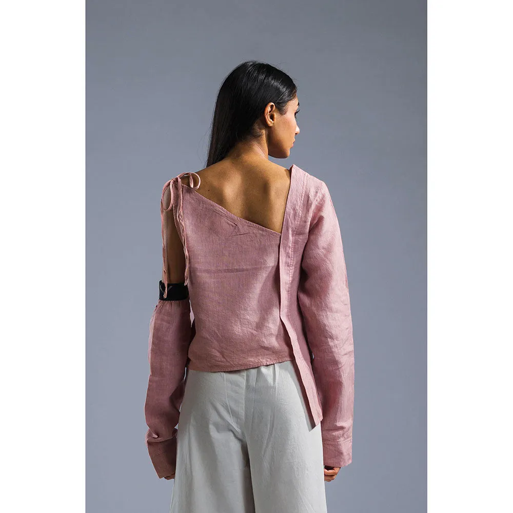 PRIMAL GRAY Dusky Pink Organic Linen Summer Tie Up Top