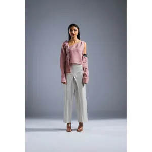 PRIMAL GRAY Dusky Pink Organic Linen Summer Tie Up Top