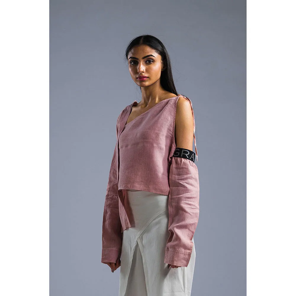 PRIMAL GRAY Dusky Pink Organic Linen Summer Tie Up Top